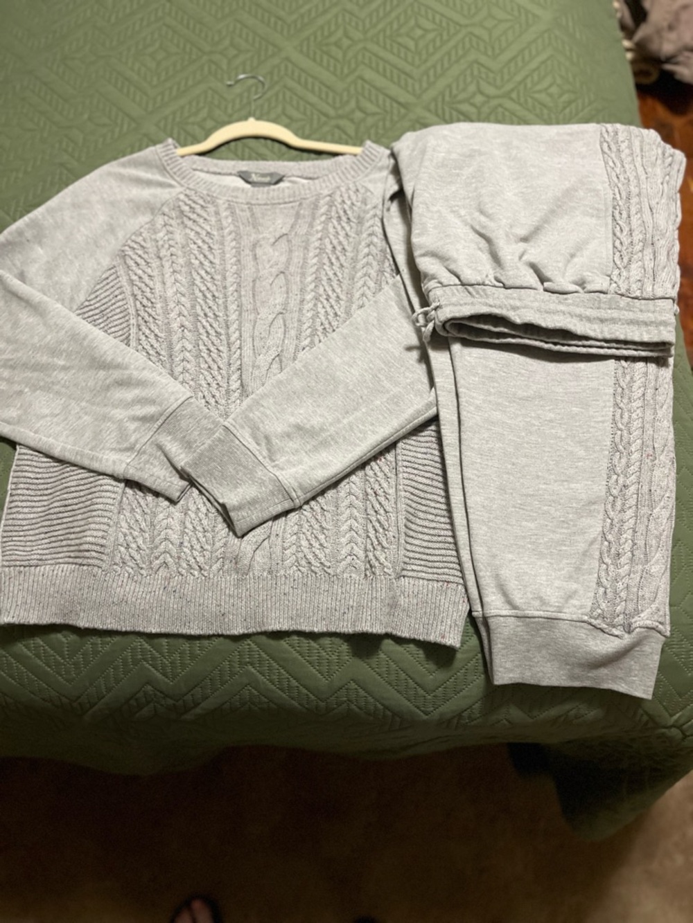 Cozy Cable-Knit Crewneck Sweater Set - Light Gray